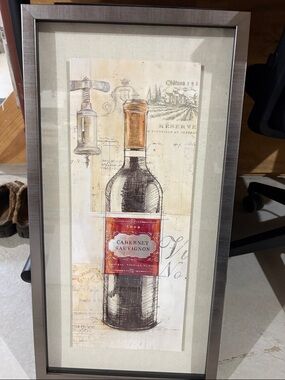 Cabernet Sauvignon Wine Bottle Framed Art - Red & Cream